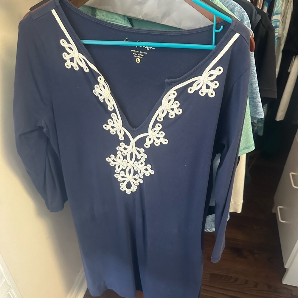 Cotton Lilly Pulitzer Navy Dress 3/4 sleeve
